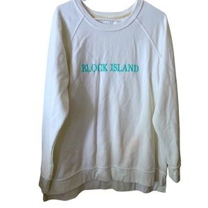 Block Island Sweatshirt by The League White With‎ Turquoise Embroidery XL